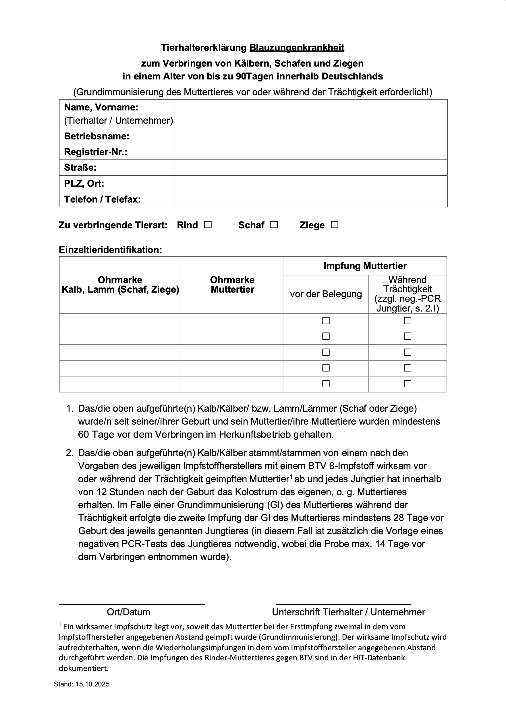 Tierhaltererklarung BTV Jungtiere 15.10.2025